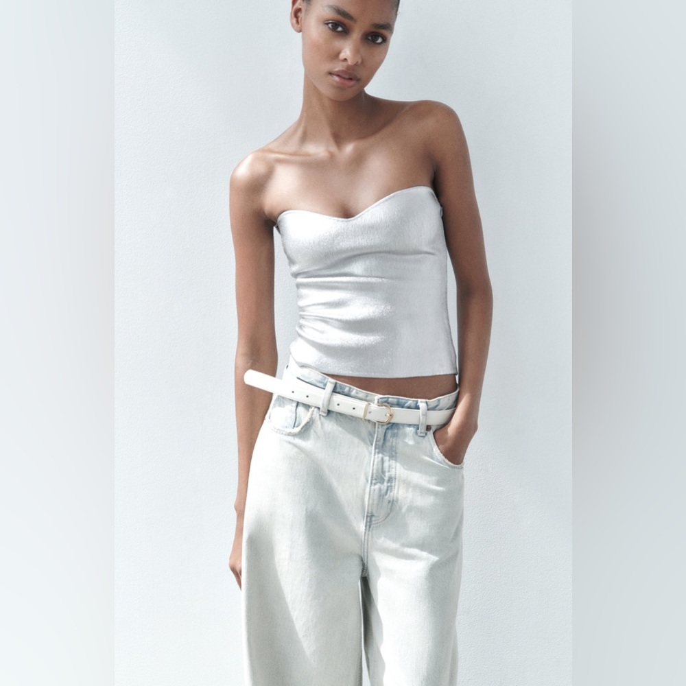 NWT ZARA SILVER BUSTIER TOP